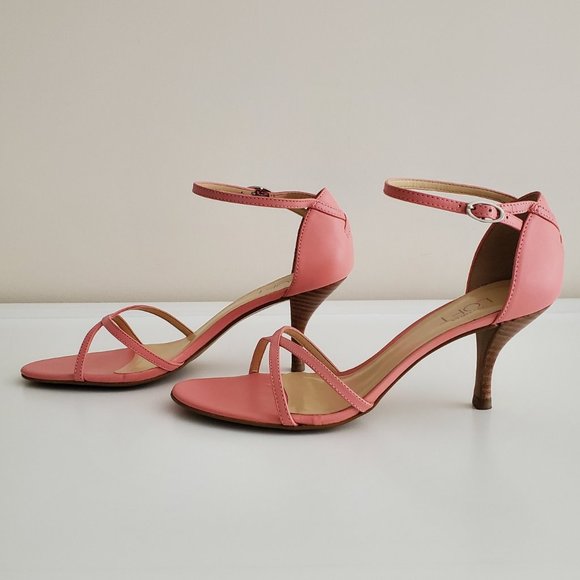 LOFT Shoes - Ann Taylor Loft Leather Ankle Strap 3" Wood Heel Sandals | Like New | 6.5 | Pink